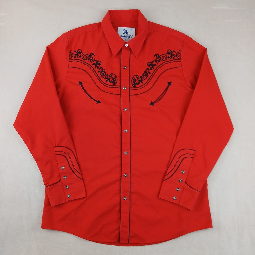 VTG Rangers‎ XL Mens Shirt Cowboy Western Smile Pocket Pearl 22x30 *Fits Medium